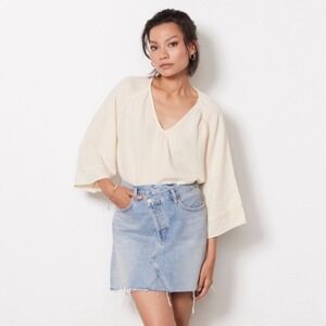 Evereve Cotton Gauze V Neck Wide Sleeve Top Womens Small Cream Lightweight Fall